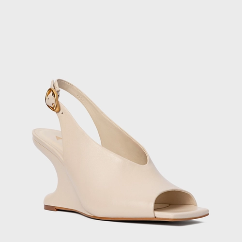 Sandália Bold Anabela Curve Couro Off White Cotton