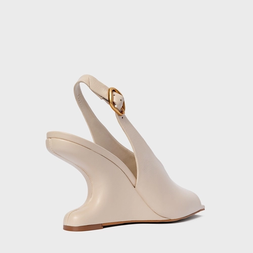 Sandália Bold Anabela Curve Couro Off White Cotton