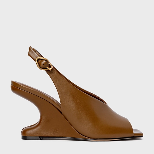 Sandália Bold Anabela Curve Couro Marrom Saddle