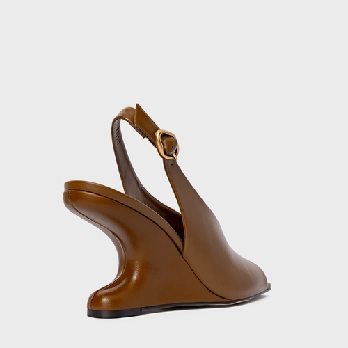 Sandália Bold Anabela Curve Couro Marrom Saddle