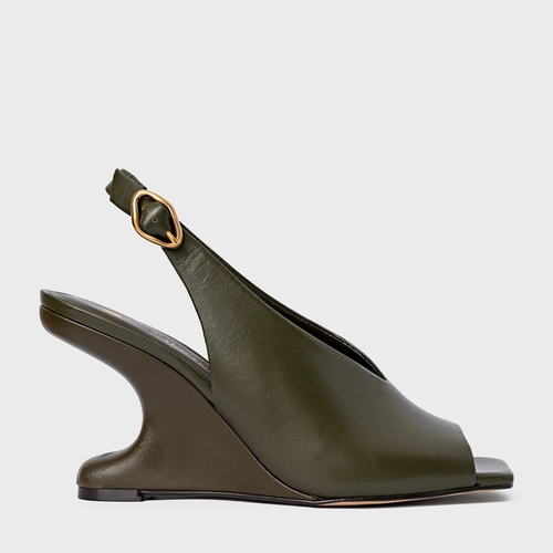 Sandália Bold Anabela Curve Couro Verde Herb