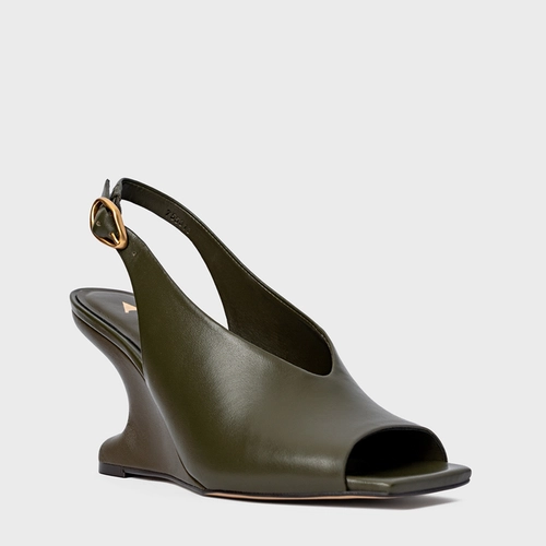 Sandália Bold Anabela Curve Couro Verde Herb