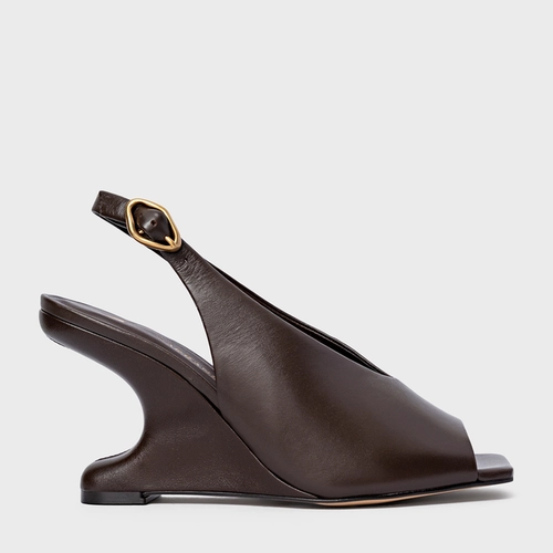 Sandália Bold Anabela Curve Couro Marrom Dark Brown