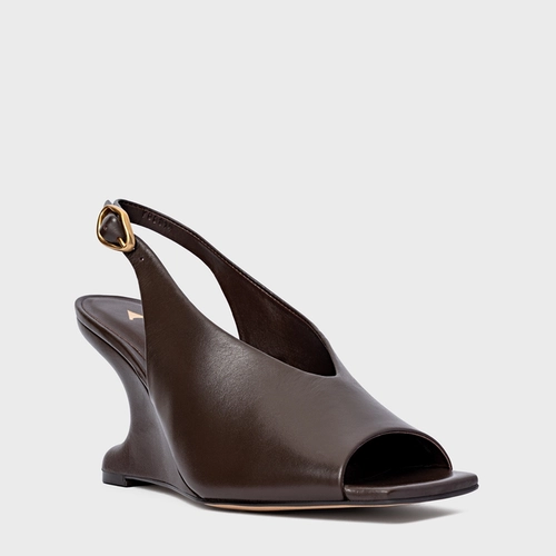 Sandália Bold Anabela Curve Couro Marrom Dark Brown