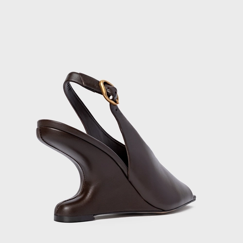 Sandália Bold Anabela Curve Couro Marrom Dark Brown