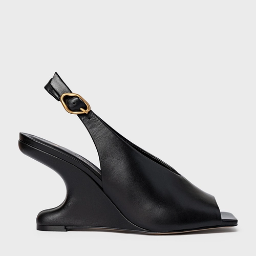 Sandália Bold Anabela Curve Couro Preto