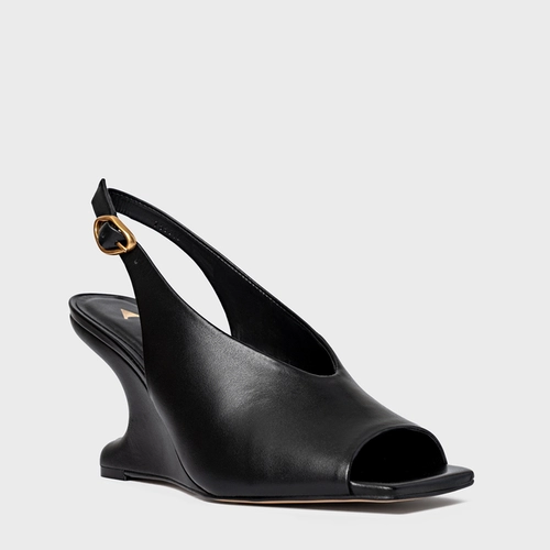 Sandália Bold Anabela Curve Couro Preto