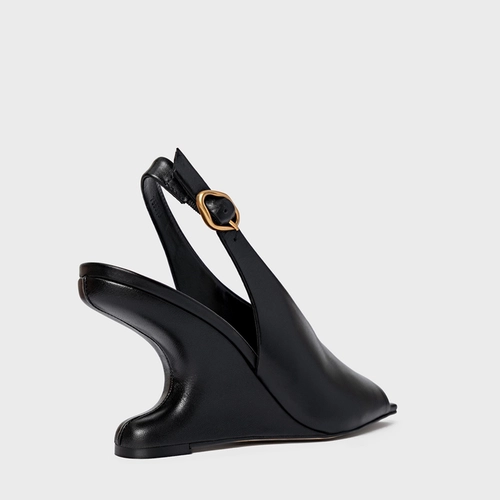 Sandália Bold Anabela Curve Couro Preto