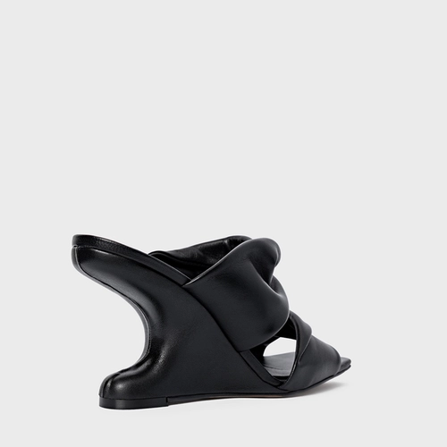 Open Mule Twist Anabela Curve Couro Preto