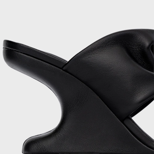 Open Mule Twist Anabela Curve Couro Preto