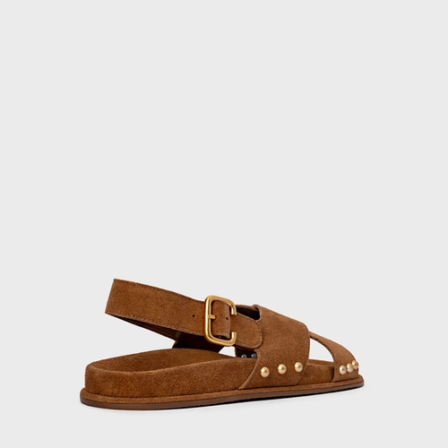 Sandália Papete Statement Studs Couro Suede Marrom Saddle