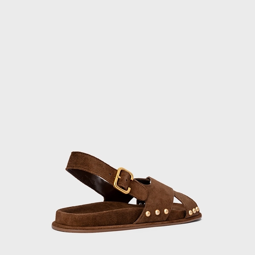 Sandália Papete Statement Studs Couro Suede Marrom Brownie