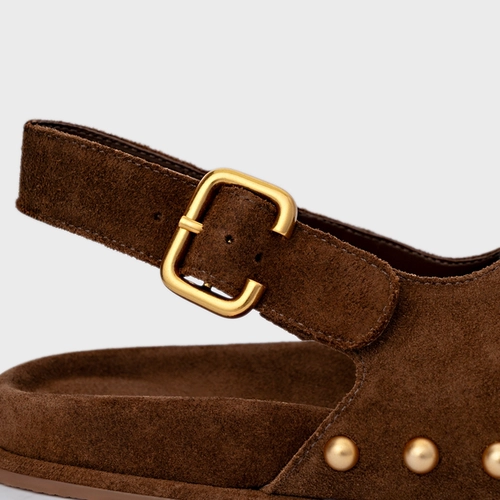 Sandália Papete Statement Studs Couro Suede Marrom Brownie