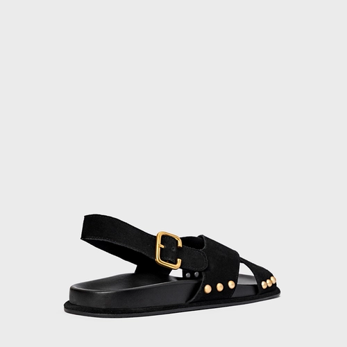 Sandália Papete Statement Studs Couro Suede Preto