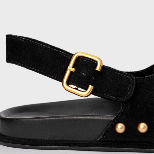 Sandália Papete Statement Studs Couro Suede Preto