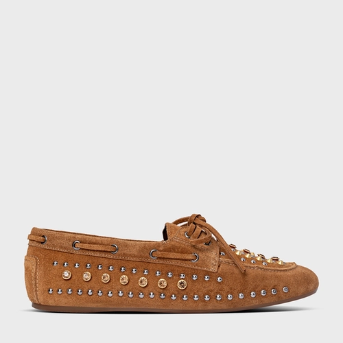 Loafer Dockside Statement Studs Couro Suede Marrom Saddle