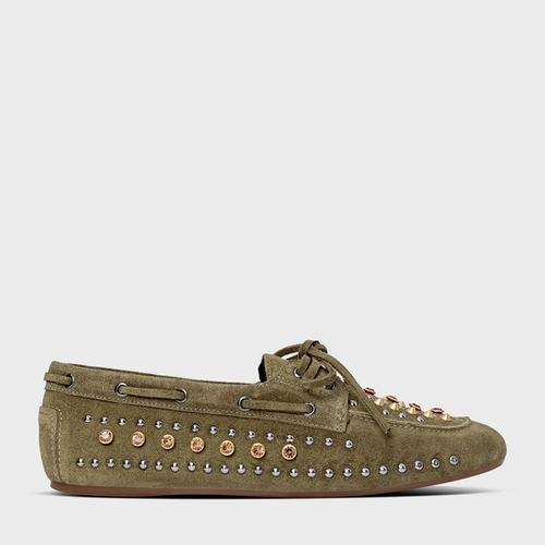 Loafer Dockside Statement Studs Couro Suede Verde Army Green