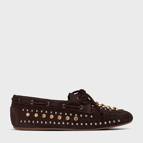 Loafer Dockside Statement Studs Couro Suede Marrom Ganache