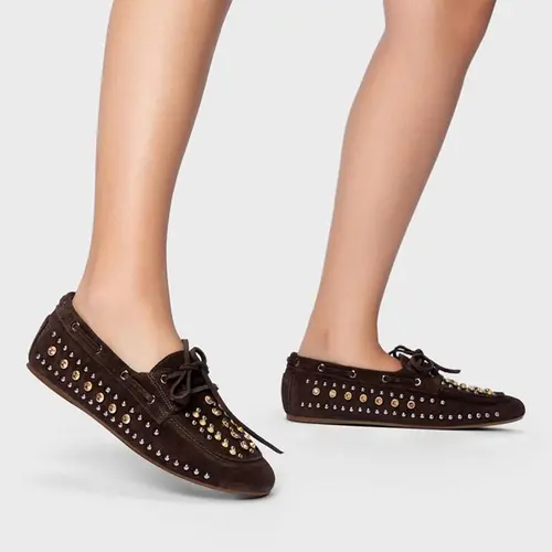 Loafer Dockside Statement Studs Couro Suede Marrom Ganache