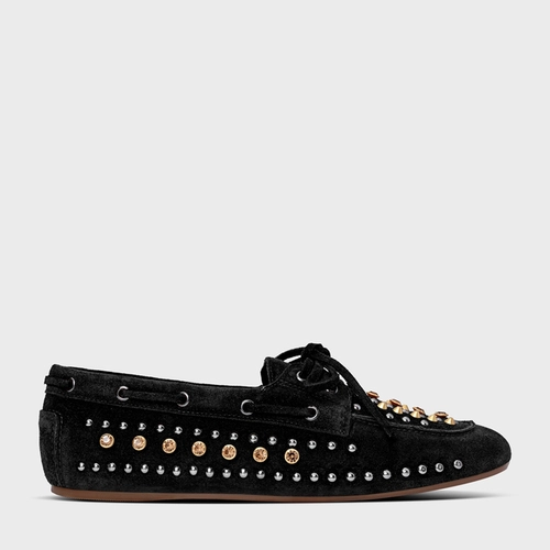 Loafer Dockside Statement Studs Couro Suede Preto
