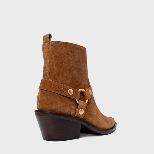 Bota Western Ring Salto Bloco Couro Suede Marrom Saddle