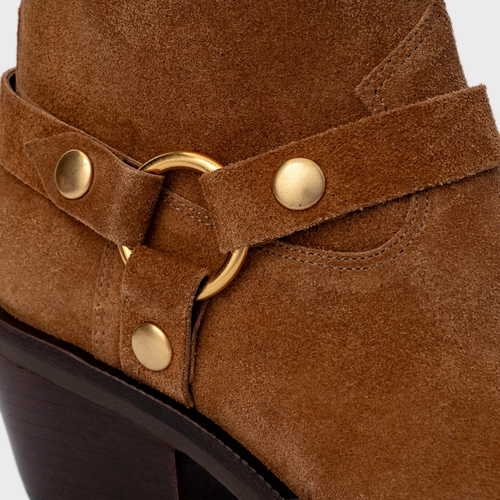 Bota Western Ring Salto Bloco Couro Suede Marrom Saddle