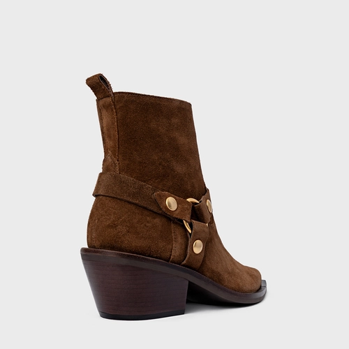 Bota Western Ring Salto Bloco Couro Suede Marrom Brownie