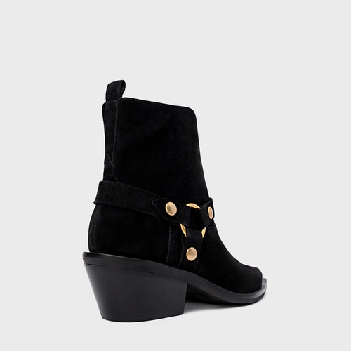 Bota Western Ring Salto Bloco Couro Suede Preto