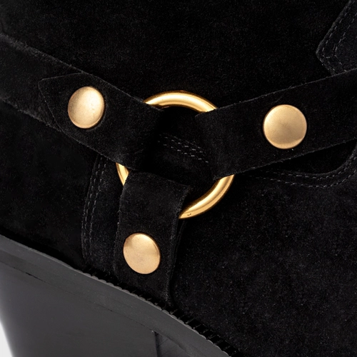 Bota Western Ring Salto Bloco Couro Suede Preto