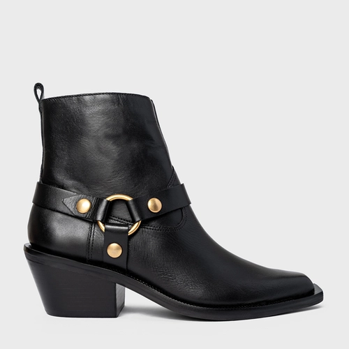 Bota Western Ring Salto Bloco Couro Preto