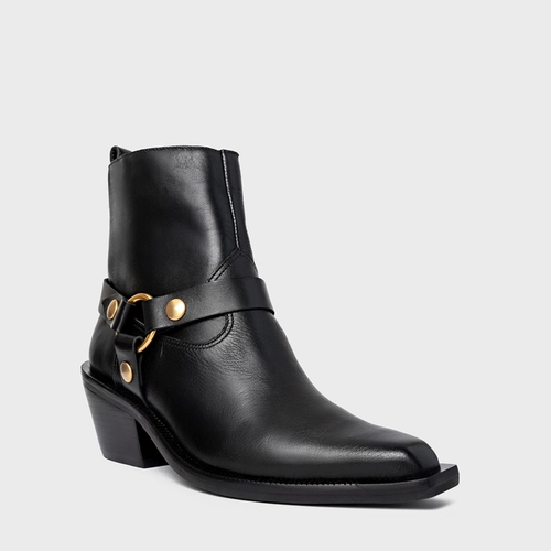 Bota Western Ring Salto Bloco Couro Preto