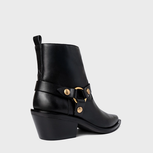 Bota Western Ring Salto Bloco Couro Preto