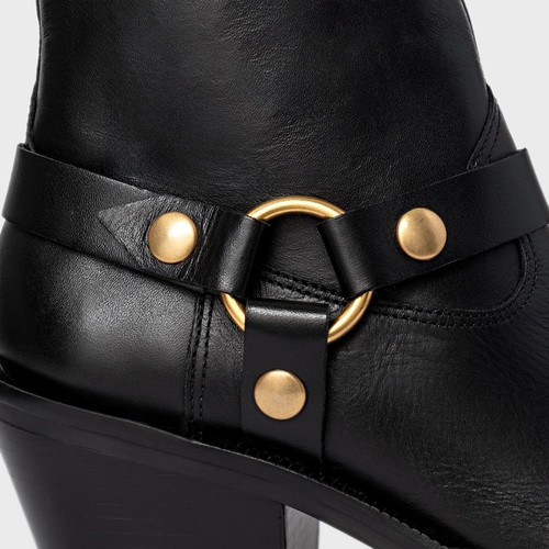 Bota Western Ring Salto Bloco Couro Preto