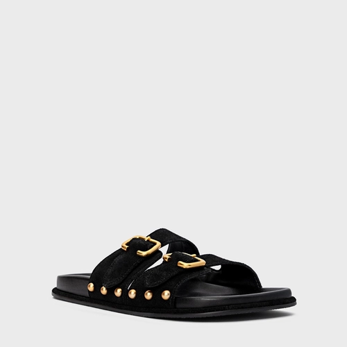 Flat Papete Birken Statement Studs Couro Suede Preto