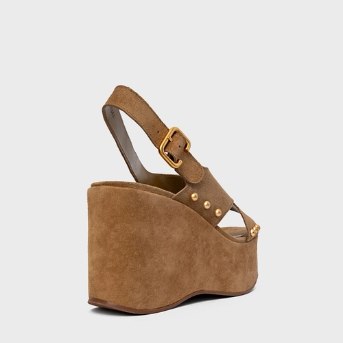 Sandália Tiras Statements Studs Maxi Anabela Bege Almond