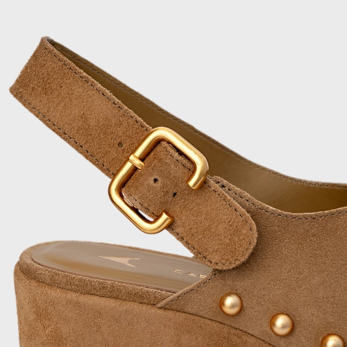 Sandália Tiras Statements Studs Maxi Anabela Bege Almond