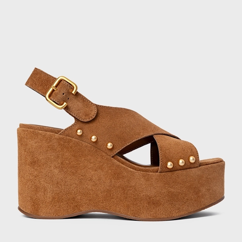 Sandália Tiras Statements Studs Maxi Anabela Marrom Saddle