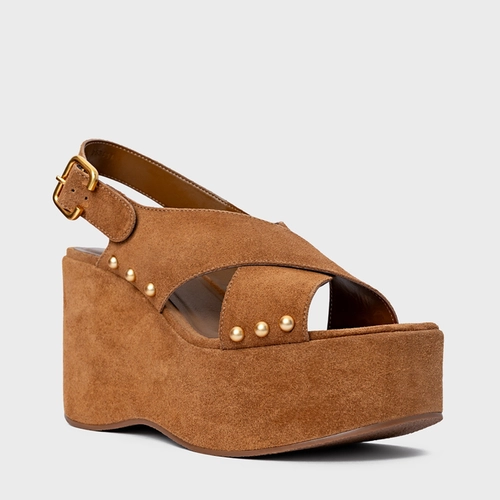 Sandália Tiras Statements Studs Maxi Anabela Marrom Saddle