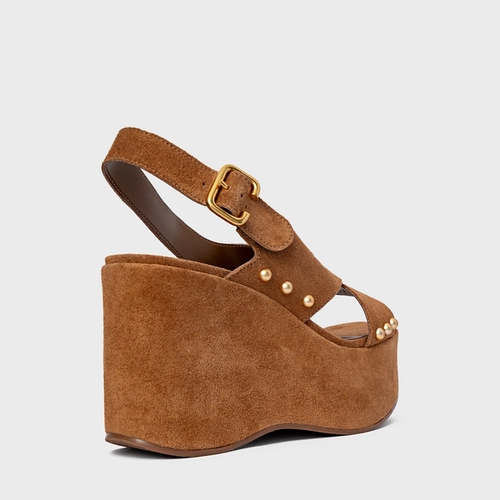 Sandália Tiras Statements Studs Maxi Anabela Marrom Saddle