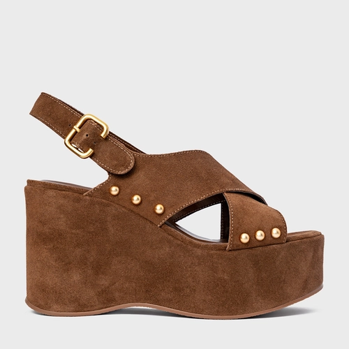 Sandália Tiras Statements Studs Maxi Anabela Marrom Brownie