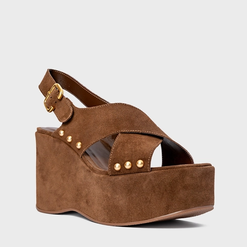 Sandália Tiras Statements Studs Maxi Anabela Marrom Brownie