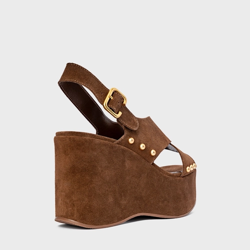 Sandália Tiras Statements Studs Maxi Anabela Marrom Brownie