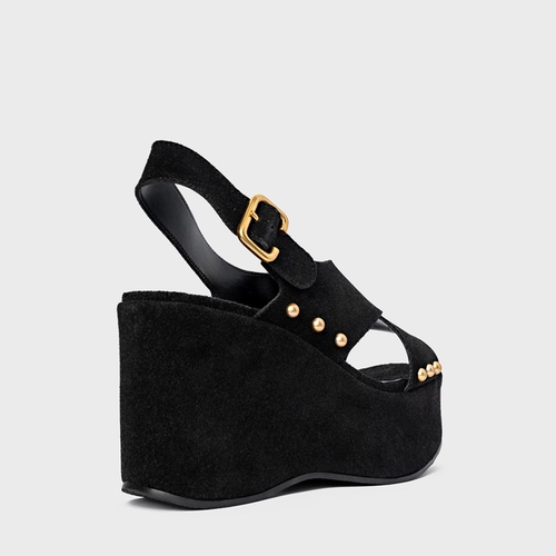 Sandália Tiras Statements Studs Maxi Anabela Preto