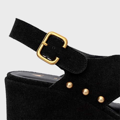 Sandália Tiras Statements Studs Maxi Anabela Preto