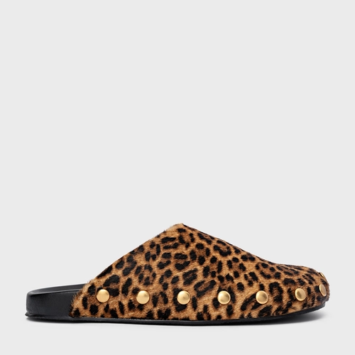 Mule Clog Statement Studs Pelo Animal Print Honey