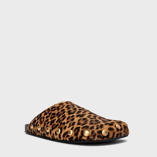 Mule Clog Statement Studs Pelo Animal Print Honey