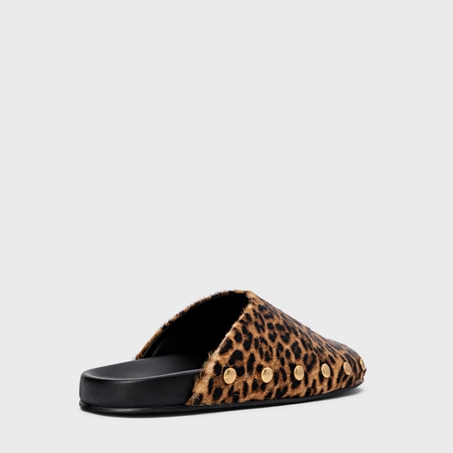 Mule Clog Statement Studs Pelo Animal Print Honey