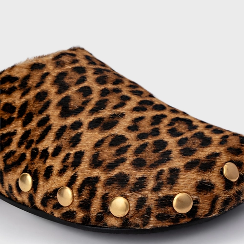 Mule Clog Statement Studs Pelo Animal Print Honey
