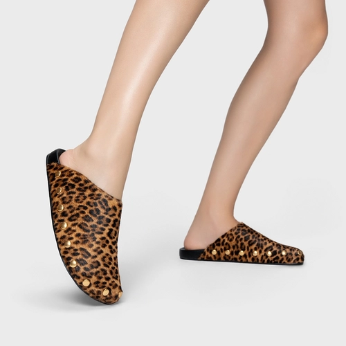 Mule Clog Statement Studs Pelo Animal Print Honey