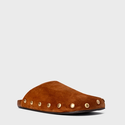 Mule Clog Statement Studs Couro Suede Marrom Ferrugem